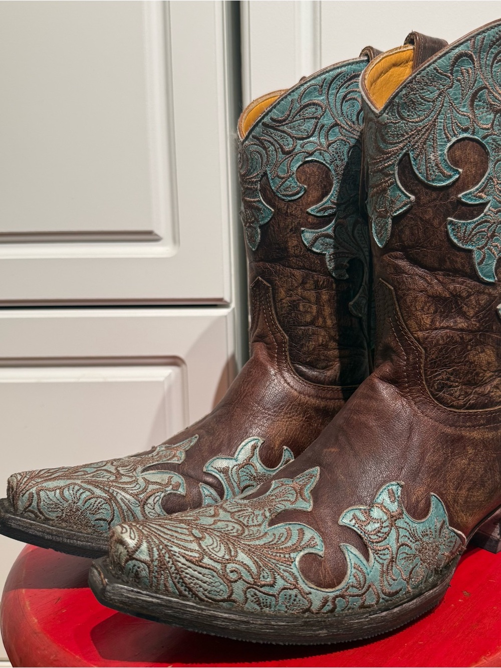 Old Gringo Brown Leather Boots with Turquoise & Brown Embroidery Accents 8.5 - Picture 14 of 15